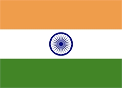 [ai] The flag of India featuring three horizontal stripes: saffron on the top, white in the middle, and green on the bottom. In the center of the white stripe is a navy blue Ashoka Chakra with 24 spokes.